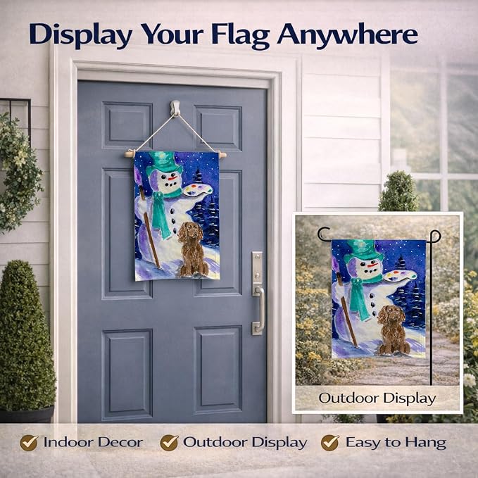 Caroline's Treasures SS1001GF Artist Snowman with Boykin Spaniel Garden Flag Mailbox Flag Decorative Yard Flag Banner Outside Patio Artwork Yard Flower Beds, Garden Size, Multicolor