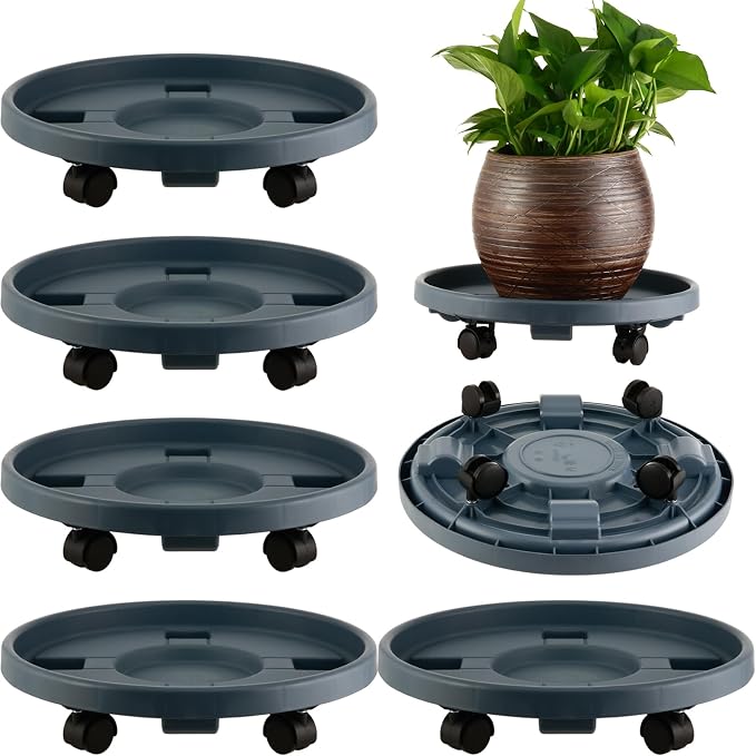 5 Pakcs Large Plant Caddy with Wheels 15.8" Rolling Plant Stands Heavy-duty Plastic Plant Roller Base Pot Movers Plant Saucer on Wheels Indoor Outdoor Plant Dolly with Caster Tray Coaster Grey