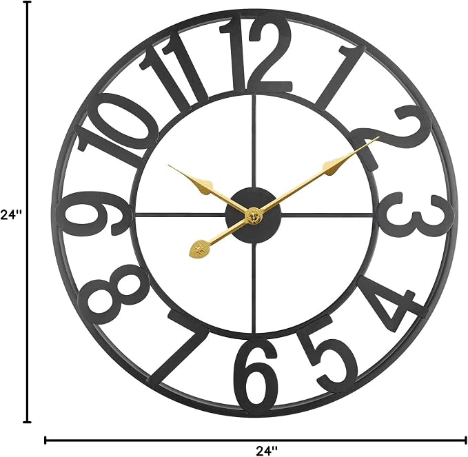 Large Outdoor Clock, 24 Inch Silent Non-Ticking Battery Operated Outdoor Wall Clock, Black Modern Metal Wall Clock for Patio, Porch, Pool Area, Kitchen, Bedroom, Living Room, Farmhouse Decor