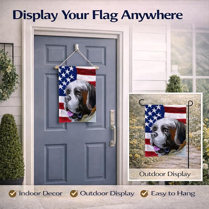 Caroline's Treasures CK6722GF Saint Bernard American Flag Garden Flag Mailbox Flag Decorative Yard Flag Banner Outside Patio Artwork Yard Flower Beds, Garden Size, Multicolor
