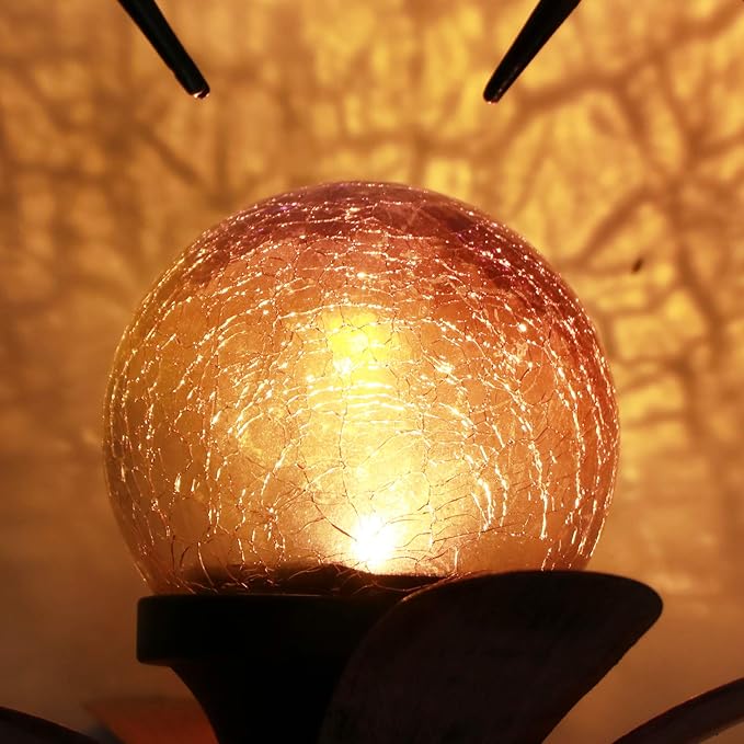 Decorative Solar Outdoor Light, Hummingbird Glass Globe Stake For Lawn Yard | Solar Hummingbird Lights With Wind Spinner Design, Crackle Glass Globe, Auto On/Off For Garden, Lawn, Yard