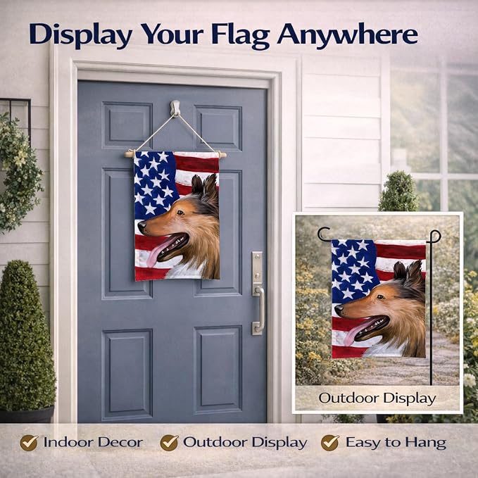 Caroline's Treasures CK6493GF Collie Smooth Dog American Flag Garden Flag Mailbox Flag Decorative Yard Flag Banner Outside Patio Artwork Yard Flower Beds, Garden Size, Multicolor