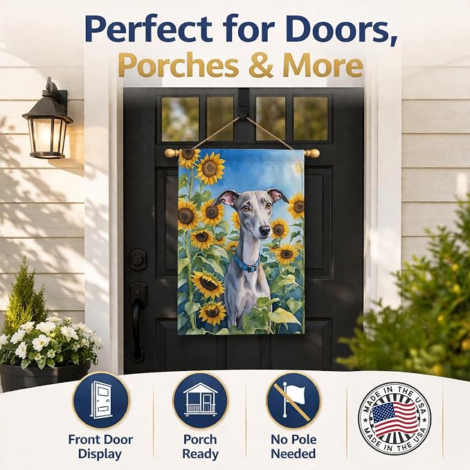 Caroline's Treasures DAC6176CHF Whippet in Sunflowers House Flag Large Porch Sleeve Pole Decorative Outside Yard Banner Artwork Wall Hanging, Polyester, House Size, Multicolor