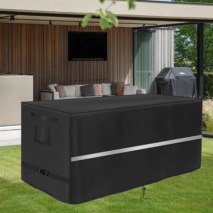 Deck Box Cover Heavy Duty Waterproof Deck Box with Handle, Outdoor Large Storage Box Cover Patio Rectangular Bench Covers (62 x 28 x 26 inch)
