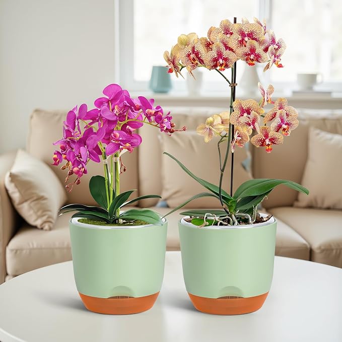 QCQHDU 7.2Inch Orchid Pots with Holes for Repotting, Double-Layer Plastic Self Watering Flower Pots for Indoor Plants with Drainage Holes, Clear Orchid Pot Match Decorative Orchid Container, 3 Packs