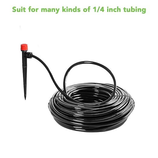 MIXC 60pcs Quick-Connect Drip Irrigation Emitters for 1/4" Drip Irrigation Tubing - Adjustable Push-to-Connect 360° Drip Emitters Stream on 5.5" Sturdy Stake for Irrigation System