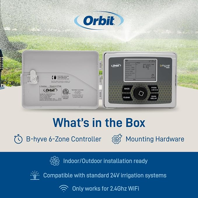 Orbit B-hyve Smart Indoor/Outdoor Sprinkler Controller - 6-Zone - App Controlled Smart Controller with Custom Irrigation Schedules - Weatherproof Multi-Zone Sprinkler System - 57946 (Pack of 6)