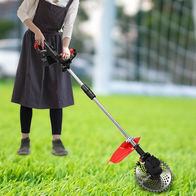 1800W 21V Battery Powered Cordless Weeder, Lawn Trimmer with 2 Lithium Ion Batteries, 1 Charger and Cutting Blades, for Lawn, Yard, Garden, Bush Trimming and Pruning