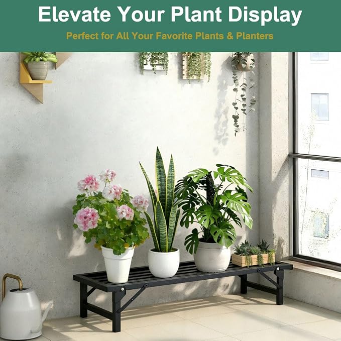 Foldable Single Tier Plant Stand, Heavy Duty Iron Plant Shelf,Anti-Rust Waterproof Flower Pot Stand, Tool-Free Quick Fold, Modern Plant Display for Indoor Outdoor Patio Balcony Garden Livingroom Windowsill ,Plant Lovers, Display Stand (L33" x H7.8" x W...