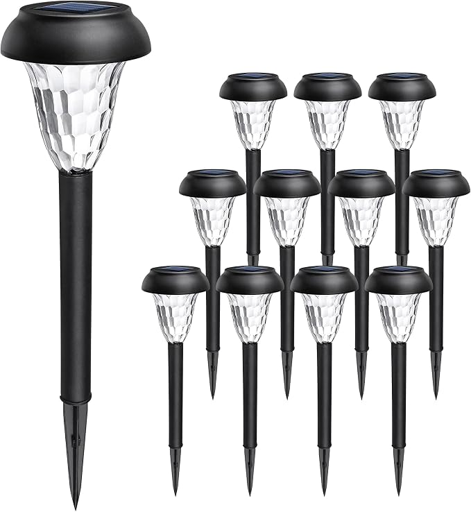 GIGALUMI 12 Pack Solar Lights Outdoor Waterproof, Cool White Pathway Lights Solar Powered, Landscape Lighting, Solar Garden Light for Decor, Patio, Garden, Yard, Pathways, Walkways
