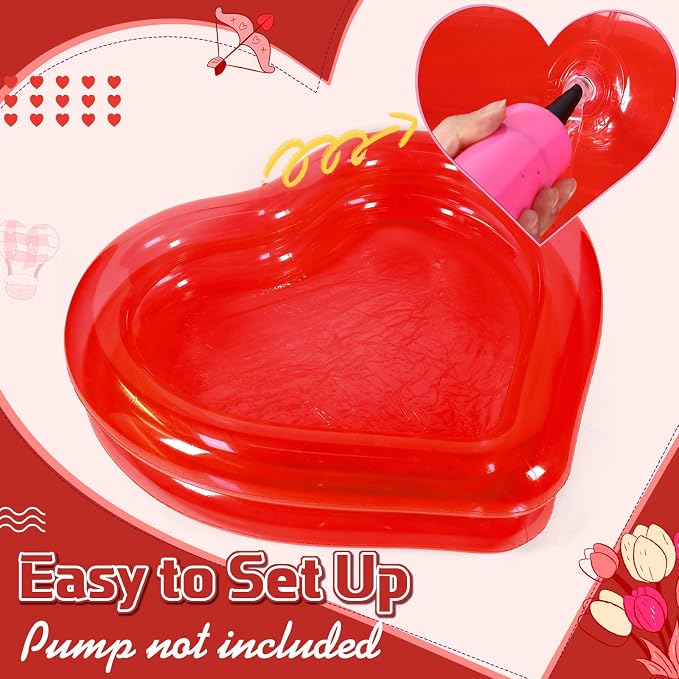Skylety 70.9" x 65" x 15.8" Giant Heart Inflatable Swimming Pool, Year-Round Fun for Ball Pits, Fits 2-3 Adults with Patches, Swimming Pools, a Summer Pool Party and The Beach Date Night(Red)
