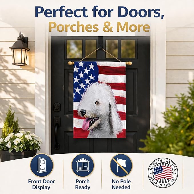 Caroline's Treasures CK6425CHF Bedlington Terrier American Flag House Flag Large Porch Sleeve Pole Decorative Outside Yard Banner Artwork Wall Hanging, Polyester, House Size, Multicolor