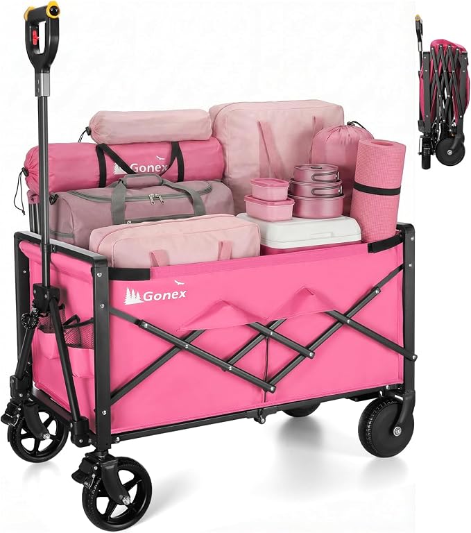 Gonex Electric Wagon Cart with Smart Handlebar 360lbs Heavy Duty Motorized Utility Wagon for Camping Gardening 200L Collapsible Foldable Grocery Cart with Silent Hub Motor Magnetic Brake Pink
