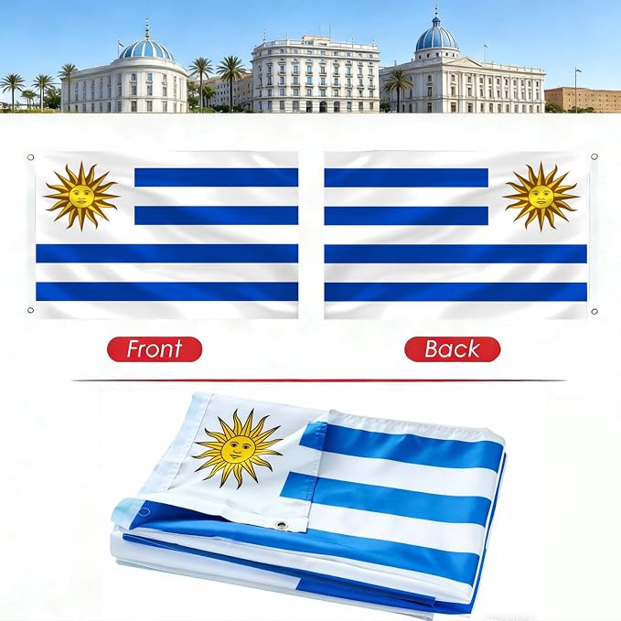 Ahfulife Uruguay Flag 3x5 Ft, 2 Pcs Large Uruguayan National Flags for Outdoor Indoor, Double Sided with Brass Eyelets for World Cup, Party, Garden, Bar, Street Decor