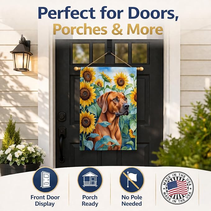 Caroline's Treasures DAC6149CHF Rhodesian Ridgeback in Sunflowers House Flag Large Porch Sleeve Pole Decorative Outside Yard Banner Artwork Wall Hanging, Polyester, House Size, Multicolor