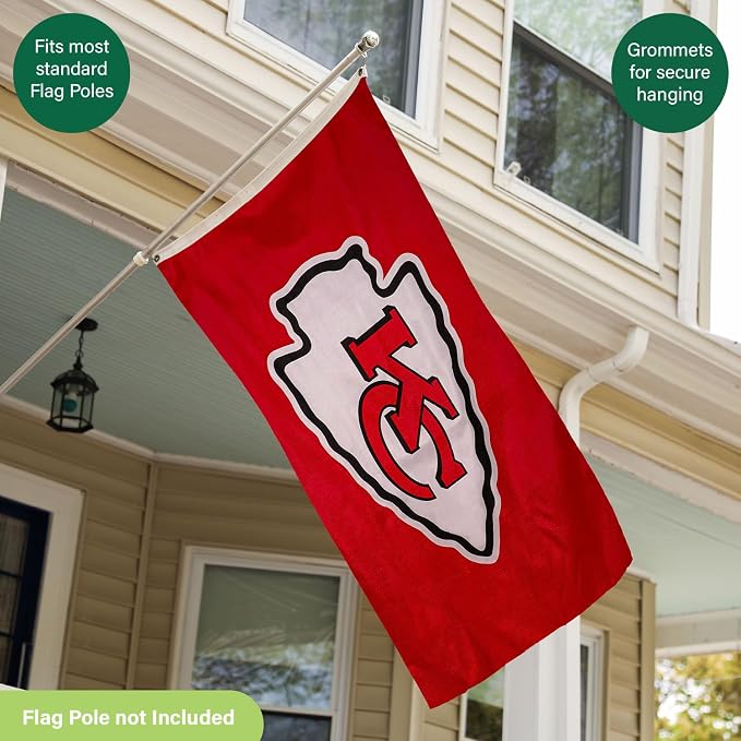Team Sports America NFL Kansas City Chiefs 3 x 5 Outdoor Durable Flag with Grommets | Heavy Duty Flag & Banner for Outdoor Garden Patio | Indoor Wall Decor | Works with Flag Poles for House
