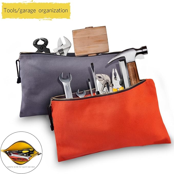 Heavy Duty Canvas Tool Bag Organizer, 7 Pack Assorted Colors 12.5″ x 7″ | Zipper Utility Pouches, Multipurpose Storage for Tools, Craft Supplies, Electronics, Travel, Home & Workshop