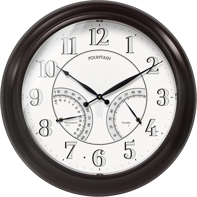 24" Jameson in/Outdoor Lighted Clock, Self-Illuminated, Waterproof, 3 in 1 Weather Station (Thermometer & Hygrometer), Metal Clock, Oil Rubbed Bronze Finish(Night Light)