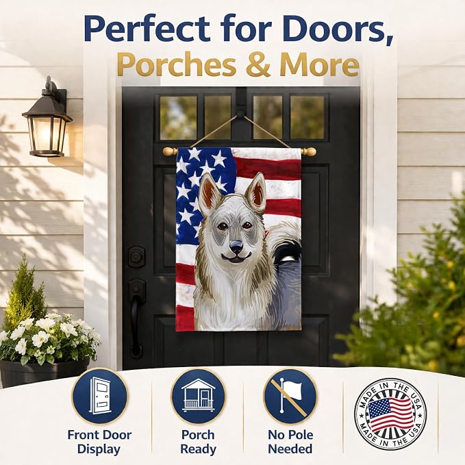 Caroline's Treasures CK6731CHF Swedish Vallhund Dog American Flag House Flag Large Porch Sleeve Pole Decorative Outside Yard Banner Artwork Wall Hanging, Polyester, House Size, Multicolor
