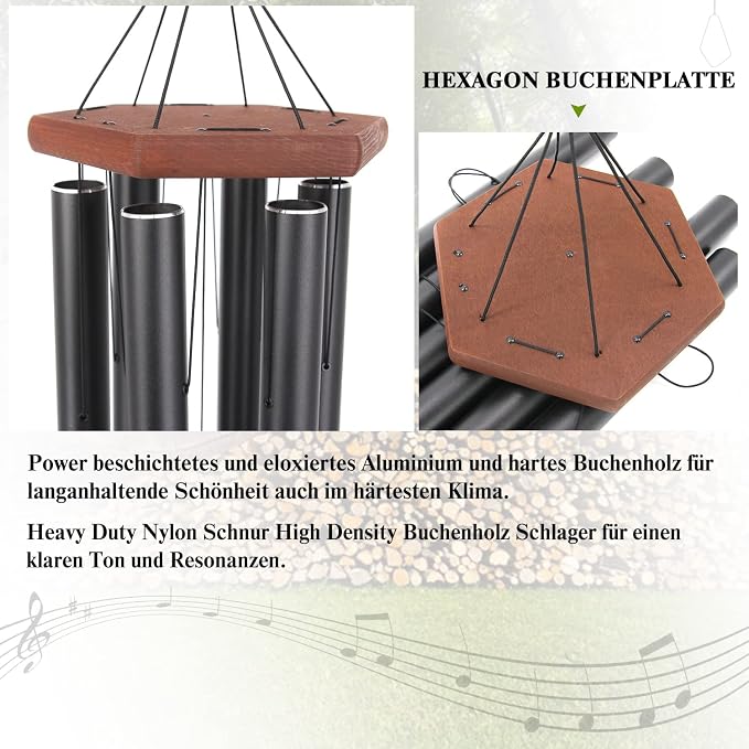 Wind Chimes for Outside Large Deep Tone, 44 Inch Black Memorial Windchimes, Outdoor Wind Chimes Gifts for Housewarming, Mother's Day, Christmas, Patio Garden Yard Decoration