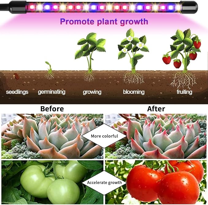 Garpsen Grow Lights for Indoor Plants, 2PCS 2 Heads Full Spectrum Led Grow Lights for Seed Starting, 80 LEDs Plant Grow Light, with Auto ON/Off 6/12/16H Timer, 5 Dimmable Levels (460nm/660nm/3000K)