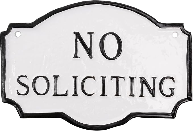 Montague Metal Products Montague No Soliciting Statement Plaque, Cast Metal No Soliciting Statement Plaques - WALL Display Plaque - Warning Signs - Business - Easy to Install - UV Resistant (White with Black Letter, 4.5" x 7.15")