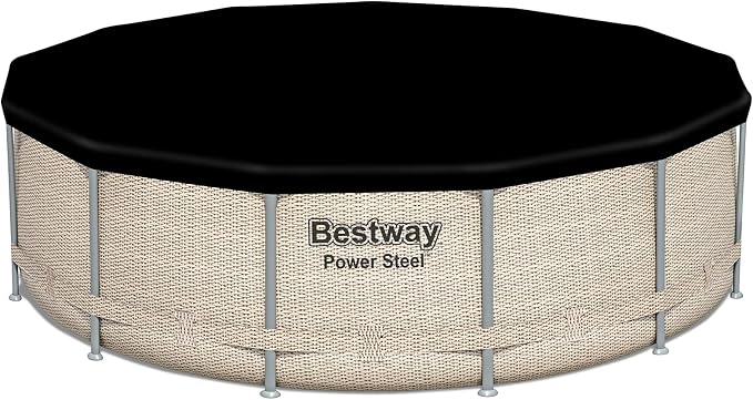 Bestway Power Steel 13' x 42" Round Above Ground Outdoor Swimming Pool Set with Shaded Canopy, 530 Gallon Filter Pump, Ladder, and Pool Cover