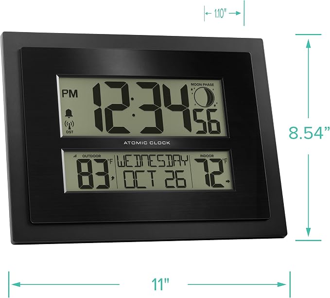 La Crosse Technology 512-65937-INT Atomic Digital Wall Clock with Temperature & Forecast & 513-75624-INT Digital Atomic Clock with Outdoor Temperature and Moon Phase