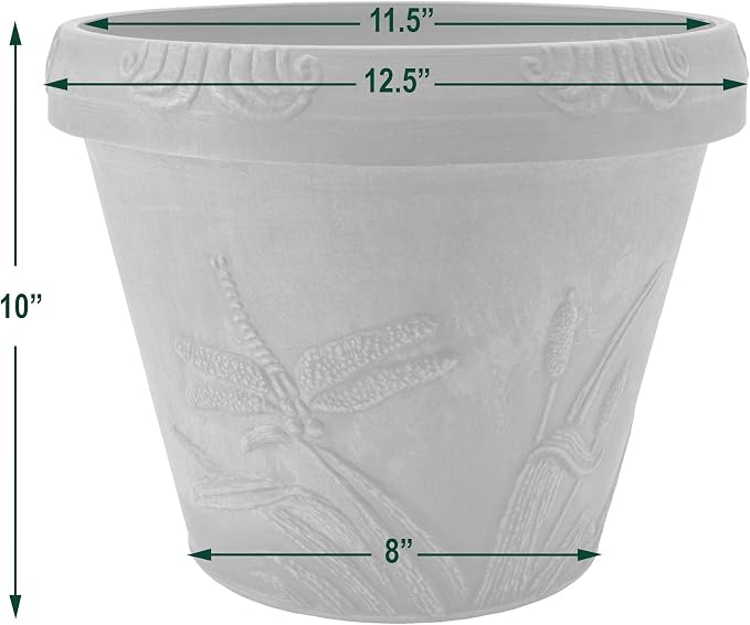 PSW Pot Collection Dragonfly Planter Pot for Indoor and Outdoor Plants and Gardens, 12.5' by 10, Beige