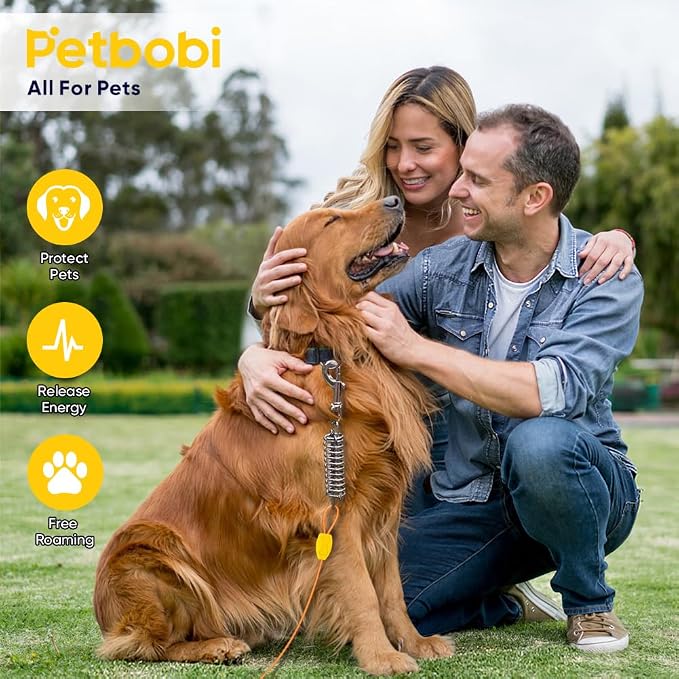 Petbobi Dog Tie-Out Cable and Stake - 40ft Heavy Duty Cable with Spring, No Tangle, 16in Ground Stake, Ideal for Outdoor Yard, Camping, Suitable for Small Medium Large Dogs Up to 120 lbs, Orange