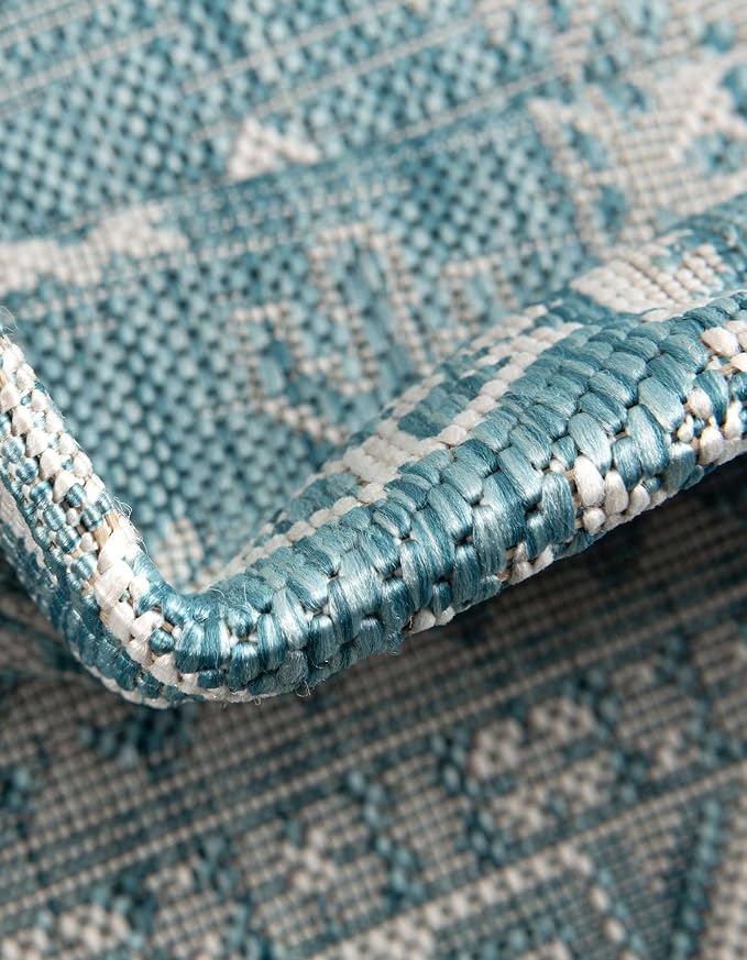 Unique Loom Outdoor Aztec Collection Area Rug - Chalca (7' 1" x 10' Rectangle, Aqua/ Ivory)
