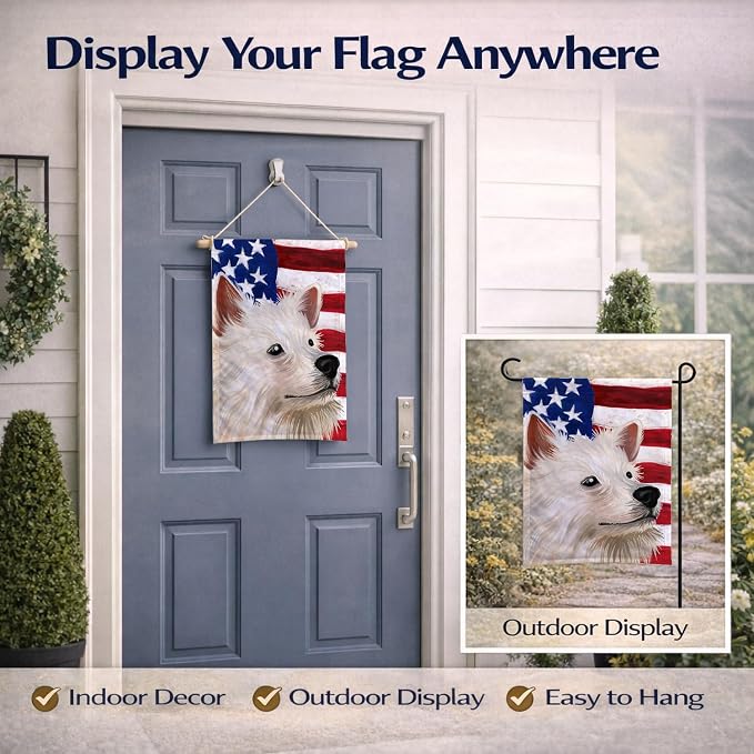 Caroline's Treasures CK6568GF Indian Spitz Dog American Flag Garden Flag Mailbox Flag Decorative Yard Flag Banner Outside Patio Artwork Yard Flower Beds, Garden Size, Multicolor