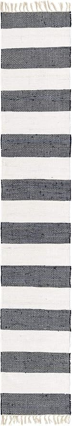 Unique Loom Chindi Rag Collection Area Rug - Striped (2' 2" x 12' 2" Runner, Navy Blue/ Ivory)