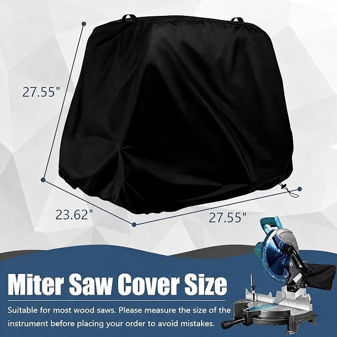 Miter Saw Cover, Waterproof Dust Cover for 10" and 12" Sliding Miter Saws | Black, Dual Handles, Buckle Secure, Windproof Drawstring, 600D Oxford Fabric, Garage & Workshop Storage, Miter Saw Dust Cover