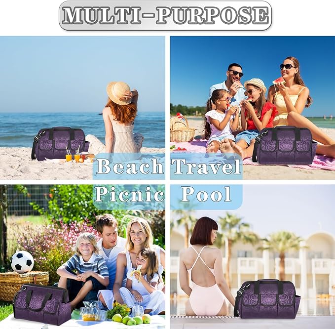 Purple marble pattern Tool Bag – Heavy-Duty Multi-Pocket 14+ Pockets (6 Inner + 6 Outer + 2 Side), Removable Shoulder Strap, for Construction, Gardening, Camping, Travel – 14.8 x 9.1 x 10 Inches