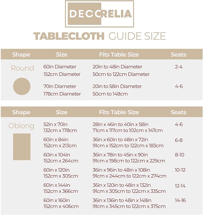 Decorelia Waterproof Round Tablecloth for Round Dining Table, Decorative Rustic Soft Wipeable Table Cloths Cover Indoor Outdoor Use for Holiday,Wedding, Kitchen (70 Inch,Round (4-6 Seats),Beige)