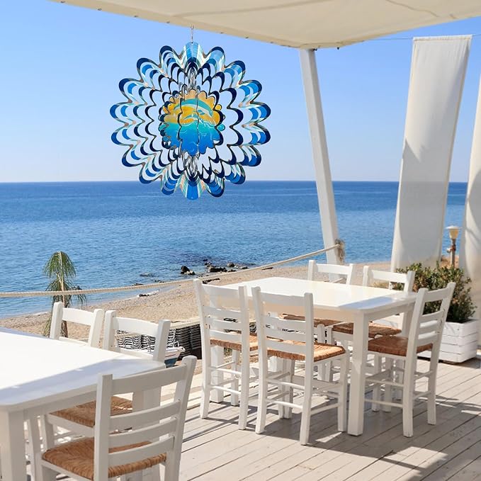 Animated Dolphin Wind Spinner - 3D Kinetic Yard Art Garden Decor | 12in Animations Wind Spinners for Yard and Garden, Metal Hanging Wind Sculpture, Outdoor Decoration, Gift for Sea/Ocean Lover