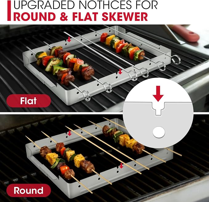 Unicook Upgraded Stainless Steel BBQ Shish Kabob Set, Large Foldable Grill Rack with 6pcs 13.5"L Barbecue Skewer, Keeps Kabobs from Sticking to the Grill Grate, 30pcs Bamboo Skewers as Bonus