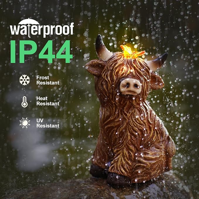 Solar Garden Statue Highland Cow Figurine | Outdoor Decoration with Butterfly for Garden Yard Lawn Home Decor Outside : Unique Gifts for Mom Grandma