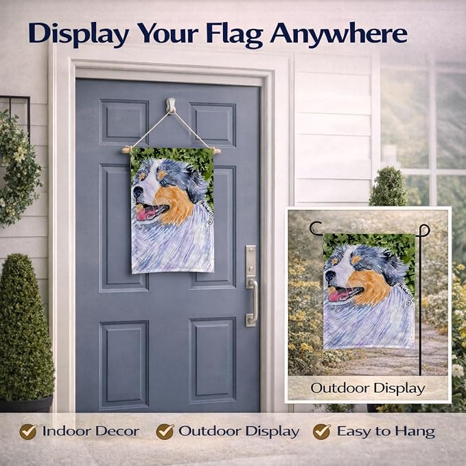 Caroline's Treasures SS8736GF Australian Shepherd Garden Flag Mailbox Flag Decorative Yard Flag Banner Outside Patio Artwork Yard Flower Beds, Garden Size, Multicolor