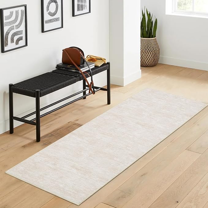 Garvee 2x6 Solid Color Runner Rugs for Entryway Modern Kitchen Rugs, Beige | Washable Non Slip Stain Resistant Ultra Soft Contemporary Non Shedding Low Pile Rug for Bedroom Bathroom Hallway