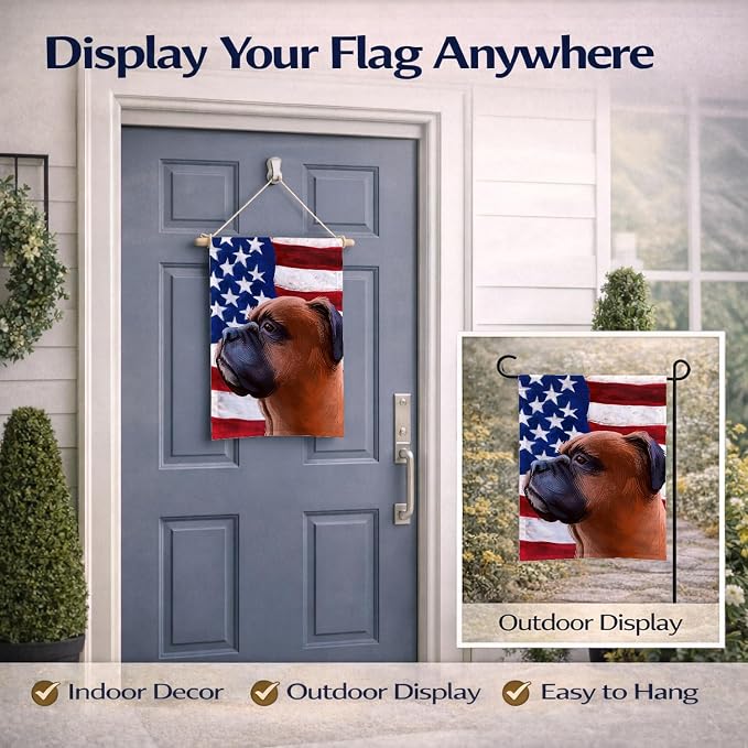 Caroline's Treasures CK6454GF Boxer Dog American Flag Garden Flag Mailbox Flag Decorative Yard Flag Banner Outside Patio Artwork Yard Flower Beds, Garden Size, Multicolor