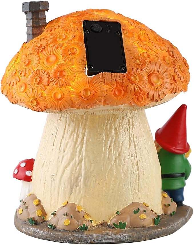 7.48" Mushroom House Garden Statue with Solar Light, Sunflower and Snail | Whimsical Outdoor Garden Decor for Lawn, Balcony, Patio, Porch and Yard, Charming Housewarming Gift for Garden Lovers