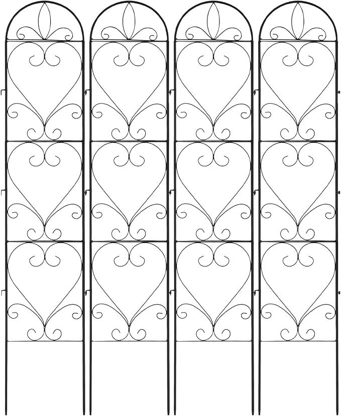 4PCS Metal Garden Trellis for Climbing Plants Outdoor, Heavy-Duty Cucumber Tomato Trellis for Raised Garden Bed, Decorative Wrought Iron Trellis Arch for Wedding Party Decor
