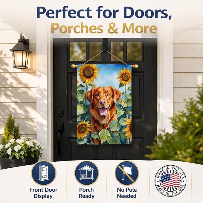 Caroline's Treasures DAC6128CHF Nova Scotia Duck Toller in Sunflowers House Flag Large Porch Sleeve Pole Decorative Outside Yard Banner Artwork Wall Hanging, Polyester, House Size, Multicolor