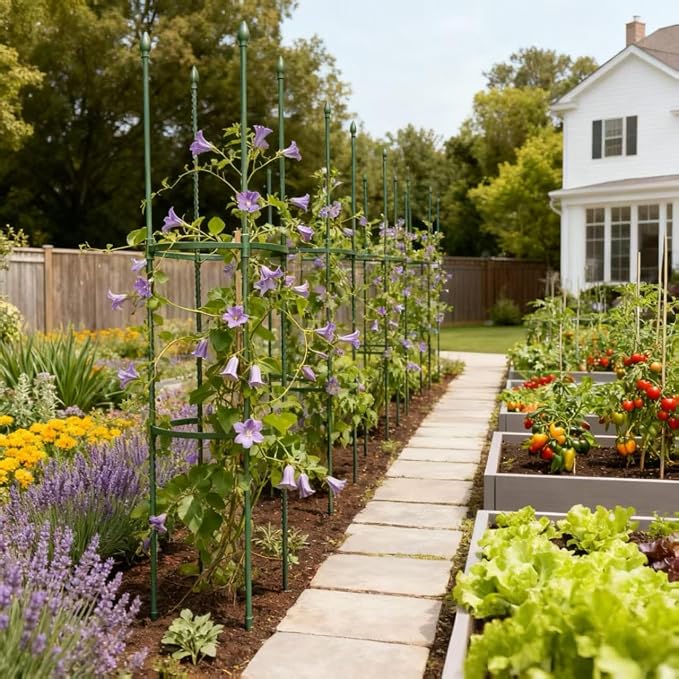 Tomato Cages for Garden&Pots, 2 Pack 50" Plant Support Trellis for Tomatoes, Cucumbers, Beans | Heavy-Duty Steel with Rust-Proof Coating | Garden Stakes for Outdoor Indoor Plants