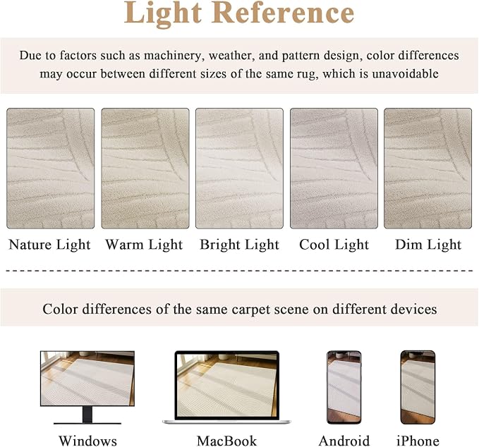 U'Artlines 8x10ft Washable Area Rug for Living Room, Beige | Minimalist Modern, Soft Fluffy, Non Slip High-Low Pile Rug for Bedroom, Carpet for Dining Area, Kids Nursery Room