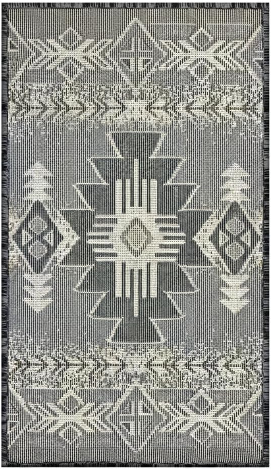 YHSF South West Native American Area Rug C318 - Easy Clean, Thick, Soft, Durable Native Tribal American Indian Inspired Rug for Bedroom/Living Room and More - Grey, 16 Inches x 28 Inches