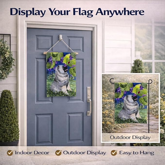 Caroline's Treasures SS8249GF Keeshond Garden Flag Mailbox Flag Decorative Yard Flag Banner Outside Patio Artwork Yard Flower Beds, Garden Size, Multicolor