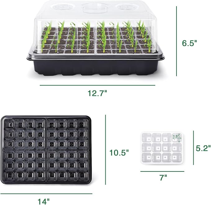 Delxo 144 Cells Seed Starter Kit 3 Pack Large Seedling Starter Tray Total with Humidity Domes - Adjustable Vents & Deep Base Germination Kit for Indoor Gardening - Includes 10 Tags & Tools